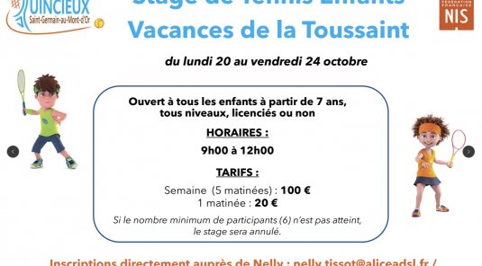 🎾 Stage de tennis – Vacances de la Toussaint !
